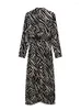 Robes décontractées pour femmes 2023 Vintage imprimé Animal longue robe avec boucle ceinture col en V manches à col avant fente ourlet Maxi