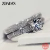 Solitaire Ring Zdadan 925 Sterling Silver Double Zircone Anelli per donne Gift Gioielli per il fidanzamento del matrimonio Z0603