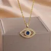 Chains Stainless Steel Gold Color Necklace For Women's Classic Copper Zircon Devil's Eye Pendant Chain Jewelry Set Party Wedding