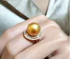 Cluster Rings Gorgeous Giant 12-13mm Round Natural South China Sea Golden Pearl Ring