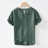 Herr t shirts l998 linne premium t-shirts herrar sommar mode kinesisk stil vintage fast färg kort ärm tees enkla andningsbara