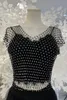 Tanks H80&S90 New Women Shiny Diamente Crystal Clear Glass Rhinestone Mesh Tank Tops Female Sexy Blouse Sewing See Through Trim Vest