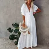 Dames Cover-ups Lange Witte Tuniek Jurk Casual Zomer Vakantie Strand Jurk Vrouw Plus Size Cover Up Jurken Voor Vrouwen Kleding