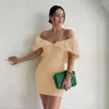 Party Dresses Sexig Solid Off the Shoulder Pleated Ladies Dress Sweet Slash Neck Backless Short Women Fashion Bodycon Robe 26721
