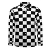 Męskie koszule czarno -białe kratą koszulę szachownicę druk Spring Street niestandardowe bluzki