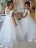 Perle senza schienale che bordano abiti da ragazza di fiori per matrimoni in pizzo elegante tulle pincess party bambini bambini abito da prima comunione abiti da spettacolo per bambine AL3940