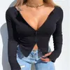 Tricots pour femmes Femmes Front Zipper Côtelé Crop Top Automne Solide Zip À Manches Longues Col En V Serré Tricots Chemises Tops Veste Chandails En Tricot