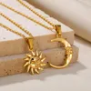 Kettingen 2ps Zon Maan Hanger Ketting Voor Vrouwen Goud Kleur Roestvrij Staal Minimalistische Sieraden Koppels Geschenken