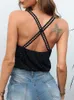 Women's Tanks Summer Women Glitter Tank Top Casual Sleeveless Vest Tops Thick Strap Crochet Lace Design Cami