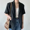 Damenanzüge Koreanischer Stil Mode Minimalismus Frauen Schwarz Weiß Lässiger Leinenblazer Kerb Kurzarm Lose Jacke Flut 2023 Sommer