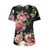 Women's T Shirts Women's Button V-Neck Fashion Print Short Sleeve Retro T-Shirt Top Casual Tops Oversized Tshirts Roupas Para Mulheres