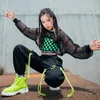 Bühnenkleidung Kinder Hip Hop Kostüme Mädchen Grüne Gitterweste Netz Tops Cargohose Street Dance Kleidung Performance Jazz Outfits Rave Kleidung