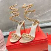 Sandals Large diamond Luxury Designer rene caovilla Stiletto heel womens shoes 35-43 with box Crystal Rhinestone twining foot ring 10CM high heeled Novelty Sandal