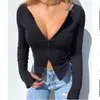 Tricots pour femmes Femmes Front Zipper Côtelé Crop Top Automne Solide Zip À Manches Longues Col En V Serré Tricots Chemises Tops Veste Chandails En Tricot