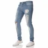 Męskie dżinsy modowe swobodne legginsy męskie rozryte mężczyzn rozciągliwy chude zniszczone nagrane Slim Fit Dżins Pant Rozmiar s-2xl