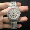 Novo Relógio de Pulso com Diamante de Gelo Masculino Árabe Relógio de Balança Digital Caixa de Aço Inoxidável Prata com Pulseira de Diamante Automático Mecânico Wa255Q