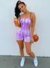 Kvinnors jumpsuits rompers hirigin kvinnor sexig tie-dye suspender playsuit sommar streetwear sport spaghetti rand cutout midja smal passform korta rompers 230603