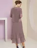 Två bit A-Line Mother of the Bride Dress 2023 Wrap inkluderade Elegant High Low V Neck Chiffon Lace Dusk Wedding Guest Party klänningar