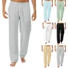 Men's Pants Summer Men's Casual Linen Loose Trousers Long Beach Yoga Cotton M-3XL