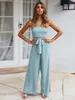 Women's Jumpsuits Rompers Strapless Long Romper Women Clothing Summer Slim Sexy Wide Leg Jumpsuit Women Overall Boho Bow Playsuit 230603