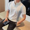 Camisetas Masculinas Estilo Britânico Moda Verão Moda Retalhos Cor Manga Curta T-shirt Homens Com Zíper Design Casual Negócios Slim Polo 4XL-M