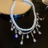 Choker Freetry Vintage Doublelayer Pearl Crystal Necklace For Women Elegant Rhinestone Waterdrop Necklaces Party Jewelry