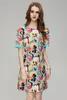 Orijinal Tasarımcı Yeni Elbise 2023 İlkbahar/Yaz Moda Dijital Çiçek Baskı Kadınlar Yuvarlak Boyun Kısa Kollu Zarif Boncuklu Elbise