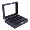 10 Grids Carbon Fibre Pattern Watch Box Watch Holder Organizer Storage Case Jewelry Display Rectangle Black Color Showcase GIFTS T200J