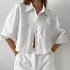 Due pezzi di design estivo in lino bianco vestito in due pezzi moda donna abbigliamento di coltivare la propria moralità camicie a maniche corte con pantaloncini a vita alta abiti femminili