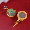 Studörhängen Real S925 Silver Gold-Plated Cloisonne Hetian Smoke Purple Jade Fashionable Auspicious Cloud Safe Buckle Woman