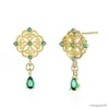 Charm Classic Tassel Earrings Gold Filled Rose Flower Chinese Style Water Drop Green Earrings for Women Jewelry Gift R230605