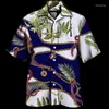 Mäns casual skjortor barock stil gyllene mönster 3d tryck hawaiian skjorta män streetwear kläder lossa andas sommar man