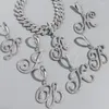 Chains Trendy Zircon Cursive Letter Cuban Necklace For Women Men Prong 14MM Link Chain 26 Initials Choker Necklaces Gifts Jewelry