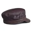 قبعات الكرة الجلدية الأصلية قبعة الرجال المسطحة الجيش الدافئ القبعة العسكرية الأنيقة رجل البيسبول البريطاني قعرى خمر خمر