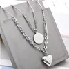 Pendant Necklaces Fashion Wome Multilayer Personality Stainless Steel Gold Silver Color Coin Letter Luck Double Chain Choker Necklace