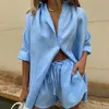 Womens designer TWO PIECES clothing women set Long Sleeve Single-breasted Top Broad-legged Shorts Set Fashion Ladies Sexy Solid Suits Summer 2 Piece Outfits Women