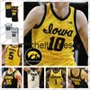 Mit8 Custom Iowa Hawkeyes 2020 New Yellow Basketball #55 Luka Garza 10 Wieskamp 22 McCaffery 5 Fredrick 3 Bohannon Murray White Black Jerseys 4XL
