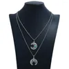 Pendant Necklaces FYJS Unique Silver Plated Layer Crescent Moon Green Turquoises Stone Necklace Link Chain Jewelry