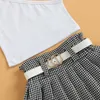 Ensembles de vêtements filles nouveau été sans manches débardeur et ceinture Plaid jupes plissées 3 pièces pour enfants bébé vêtements tenues