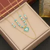 Pendentif Colliers En Acier Inoxydable Oeil Coeur Collier Pour Femmes Mode Turquoise Perles 2in1 Bohème Bijoux Accessoires De Fête