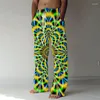 Męskie spodnie letnie moda twarda lniana vintage 3D Patchwork Patchwork Prosty męski streetwear Hip Hop Wide Leg Casual Loose Beach Spodni