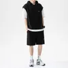 Mens Tracksuits Summer Large Size Sports Suit Breatble Wear Wild High Street Chic Fake Twopiece Tshirt Simple Shorts 230605
