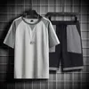 Tracksuits heren zomer nieuwe casual casual Harajuku track suit patch werk 2023 hip-hop-hop street kleding t-shirt+shorts set p230605