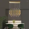 Chandeliers Modern LED Rose Gold Restaurant Chandelier Simple Duplex Building Bar Counter Hall Creative Personality Designer Long Lamps