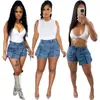 Moda verão shorts femininos jeans elásticos calças cargo com zíper várias bolsas jeans calças curtas