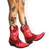 Boots Cowboy Cowgirls Märke Floral Point Toe Stapled Heel Ankle Boots For Women 2022 Designer Slip On Autumn Western Boots Shoes Z0605