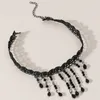 Pendant Necklaces Women Girls Lace Tassel Choker Simple Faux Crystal Necklace Black Bead Jewellery