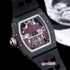 Zy's RM047 Watch har en ren handskuren Tourbillon Sapphire Crystal Glass Mirror Ceramic Fall med en naturlig gummiband