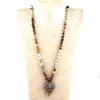 Pendant Necklaces Fashion Bohemian Tribal Jewelry 108 Bead Multi Stones Long Knotted Handmade Paved Bull Head Necklace For Women