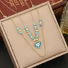 Pendentif Colliers En Acier Inoxydable Oeil Coeur Collier Pour Femmes Mode Turquoise Perles 2in1 Bohème Bijoux Accessoires De Fête